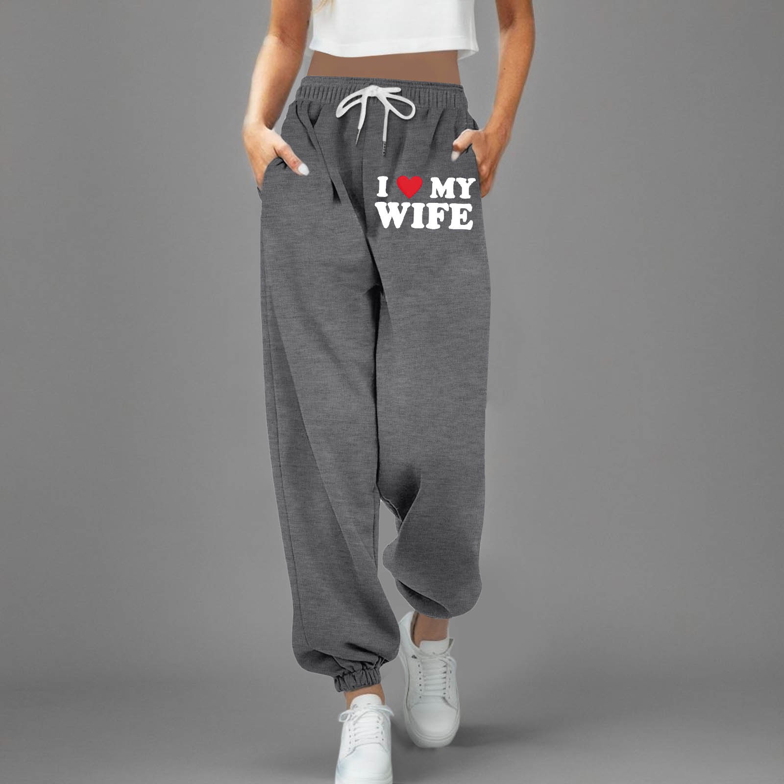 thumbnail image 2 of Pantalones de chándal anchos y rectos con forro polar para mujer - Pantalones de yoga de cintura alta con bolsillos para hacer ejercicio/uso informal (S-XXL), 2 of 4